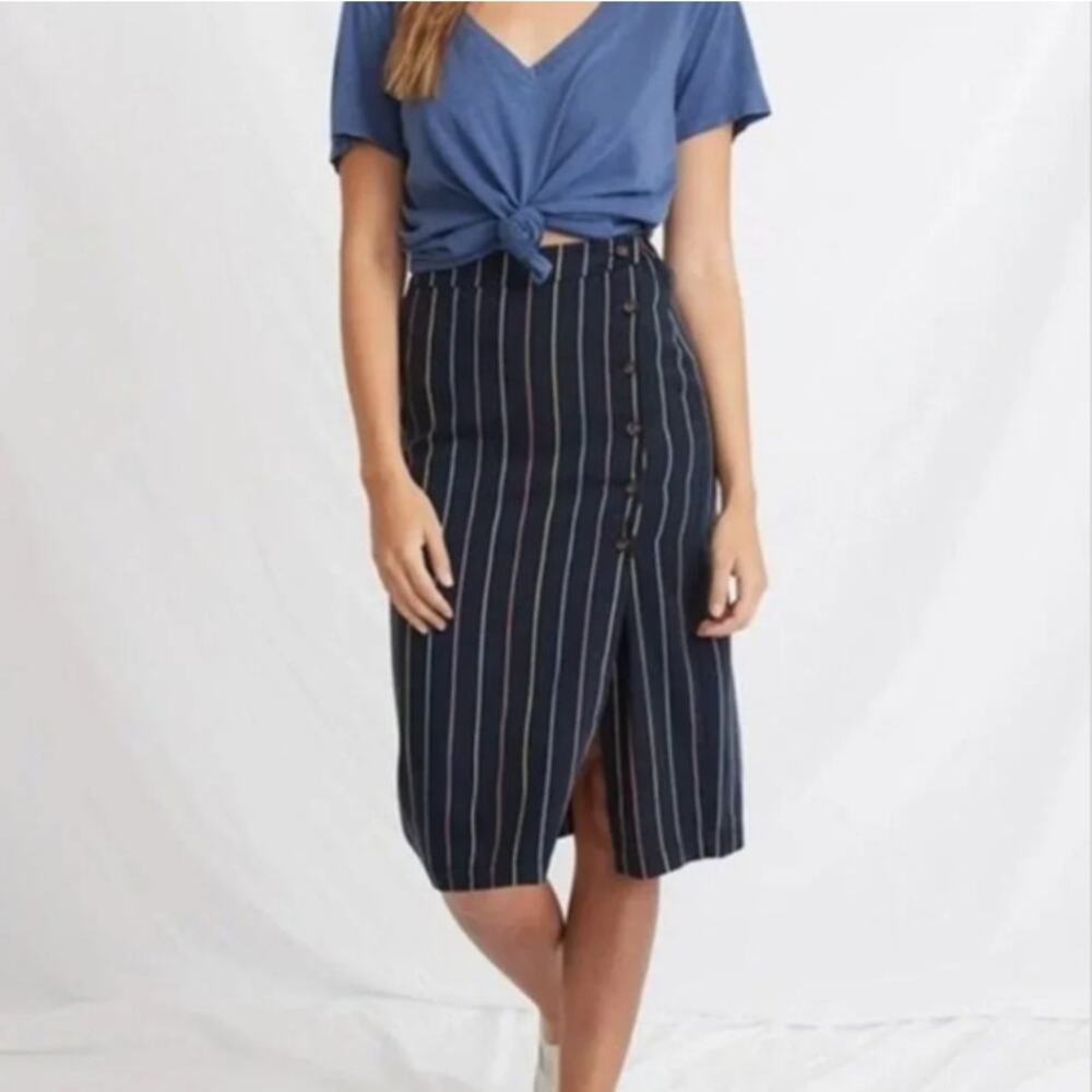 MARINE LAYER | Cecile Wrap Rainbow Pinstripe Skirt in Multi Stripe | Small